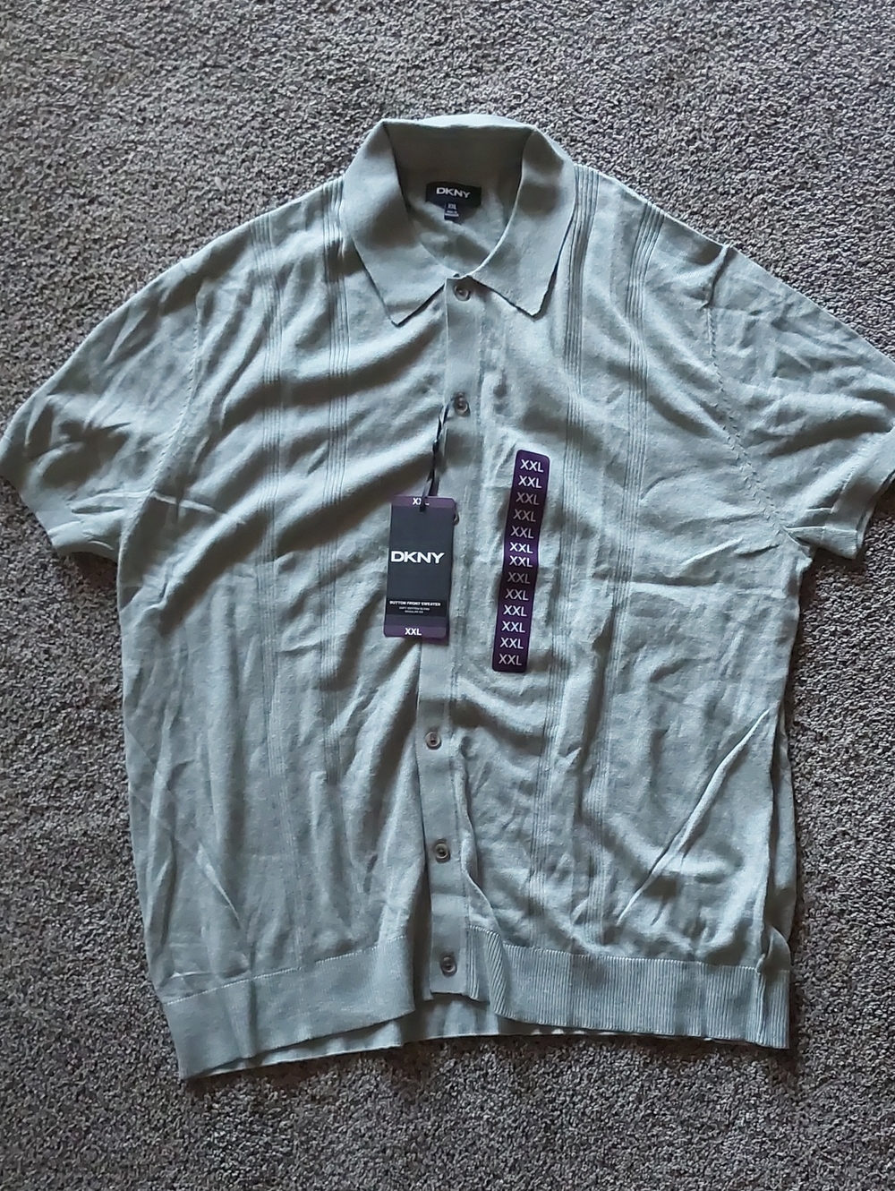 DKNY Men's Light Sage Green Short-Sleeve Polo Button Cardigan
